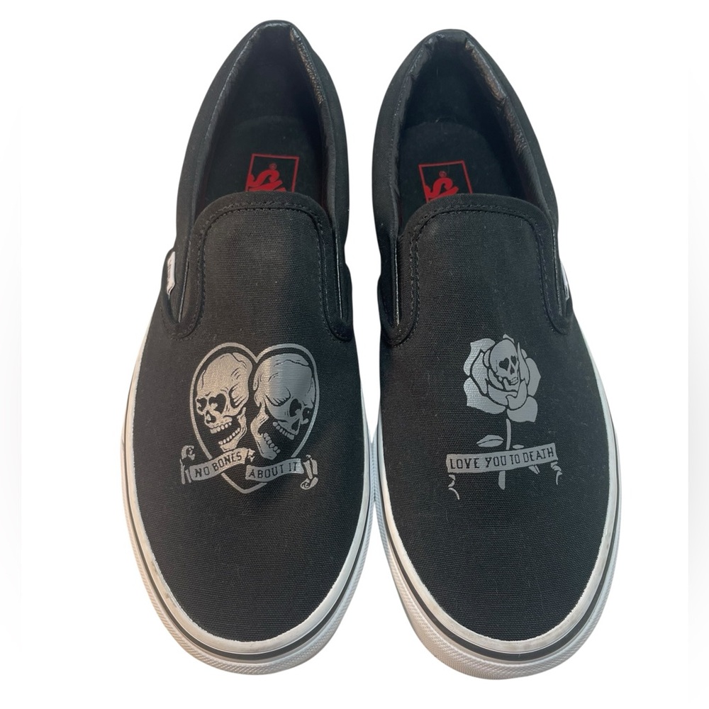 Vans Classic Slip On Black No Bones About It/Love You To Death Men’s Size 10